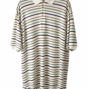 Bobby Chan XXL Striped Polo Shirt Cream Blue Green Yellow Short Sleeve